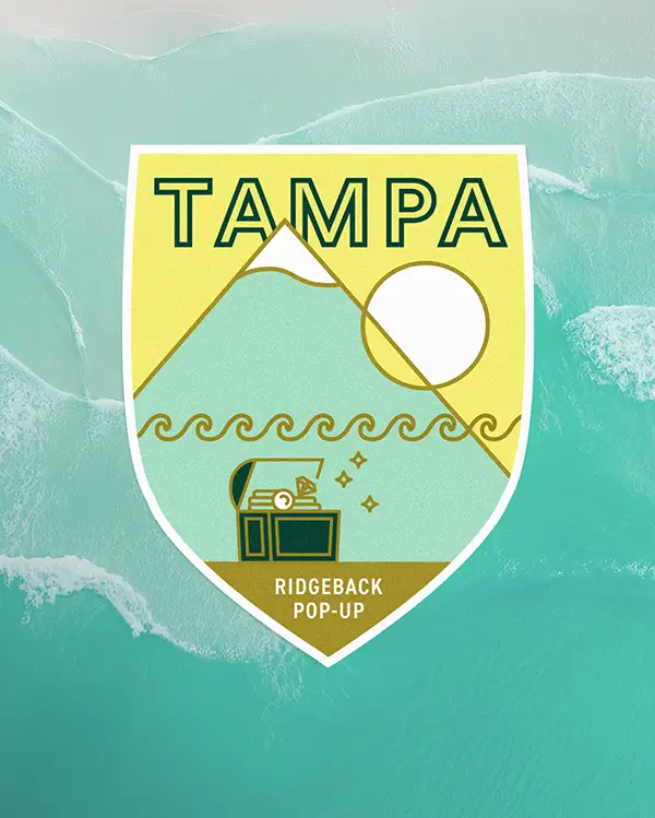illustrated Tampa Ridgeback Pop-Up badge against an aqua background