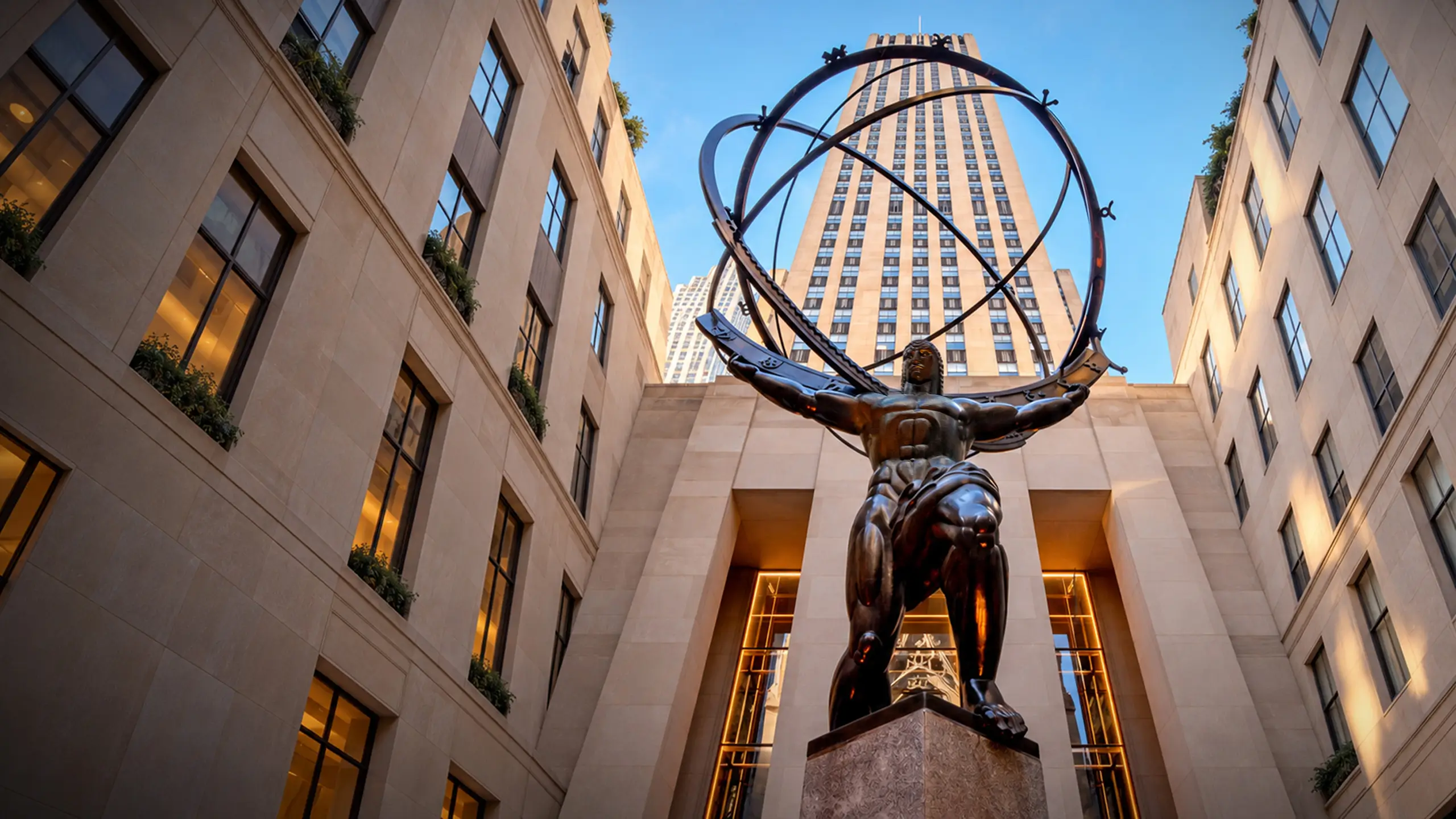 statue of Atlas holding up the world at Rockefeller Plaza in NYC